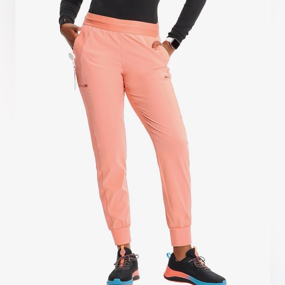 Cherokee Infinity Women’s Mid Rise Pull-on Jogger Scrub Pants Coral Petite Sz M